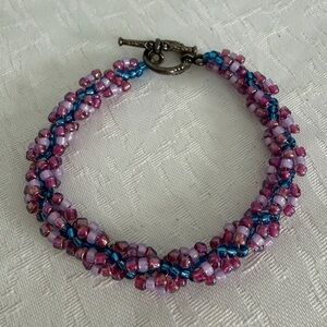 Pink and Blue Spiral Glass Beaded Bracelet
